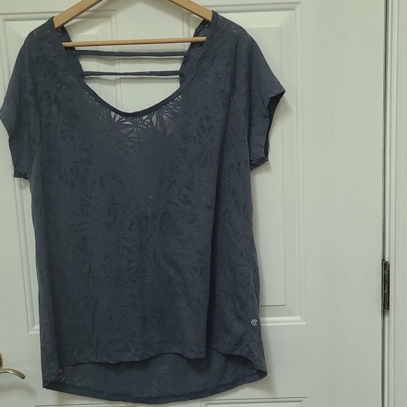 Champion open back sheer cotton Blend gray Deep neck  Exercize tee shirt Vintage - Picture 4 of 12